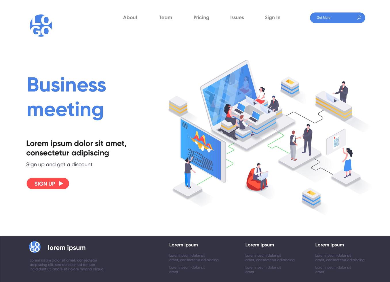 Business meeting isometric landing page vector