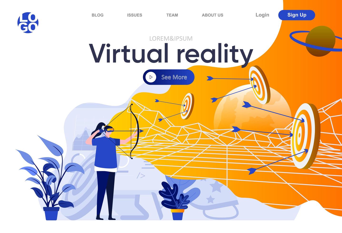 Virtual reality flat landing page vector