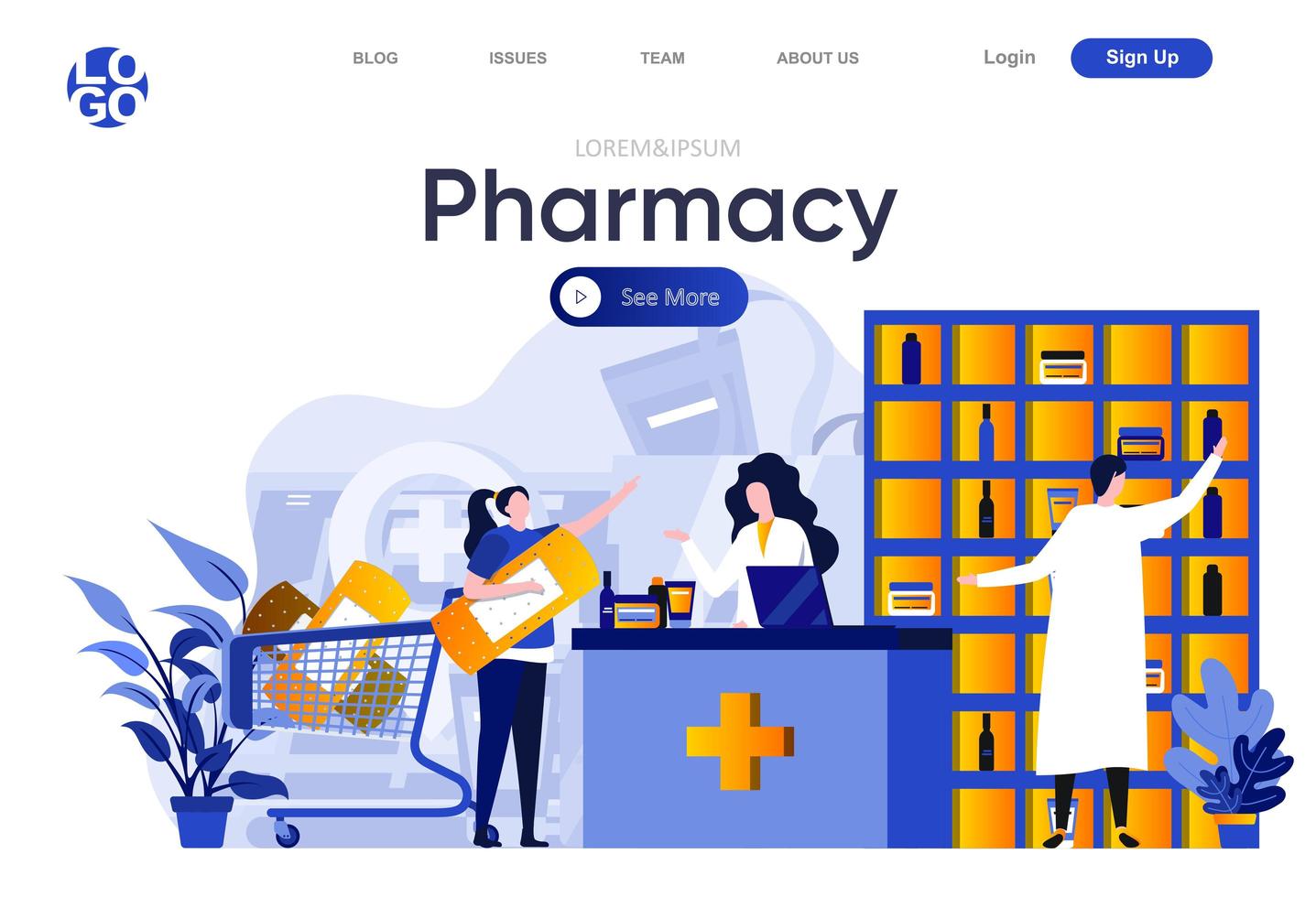 Pharmacy flat landing page vector