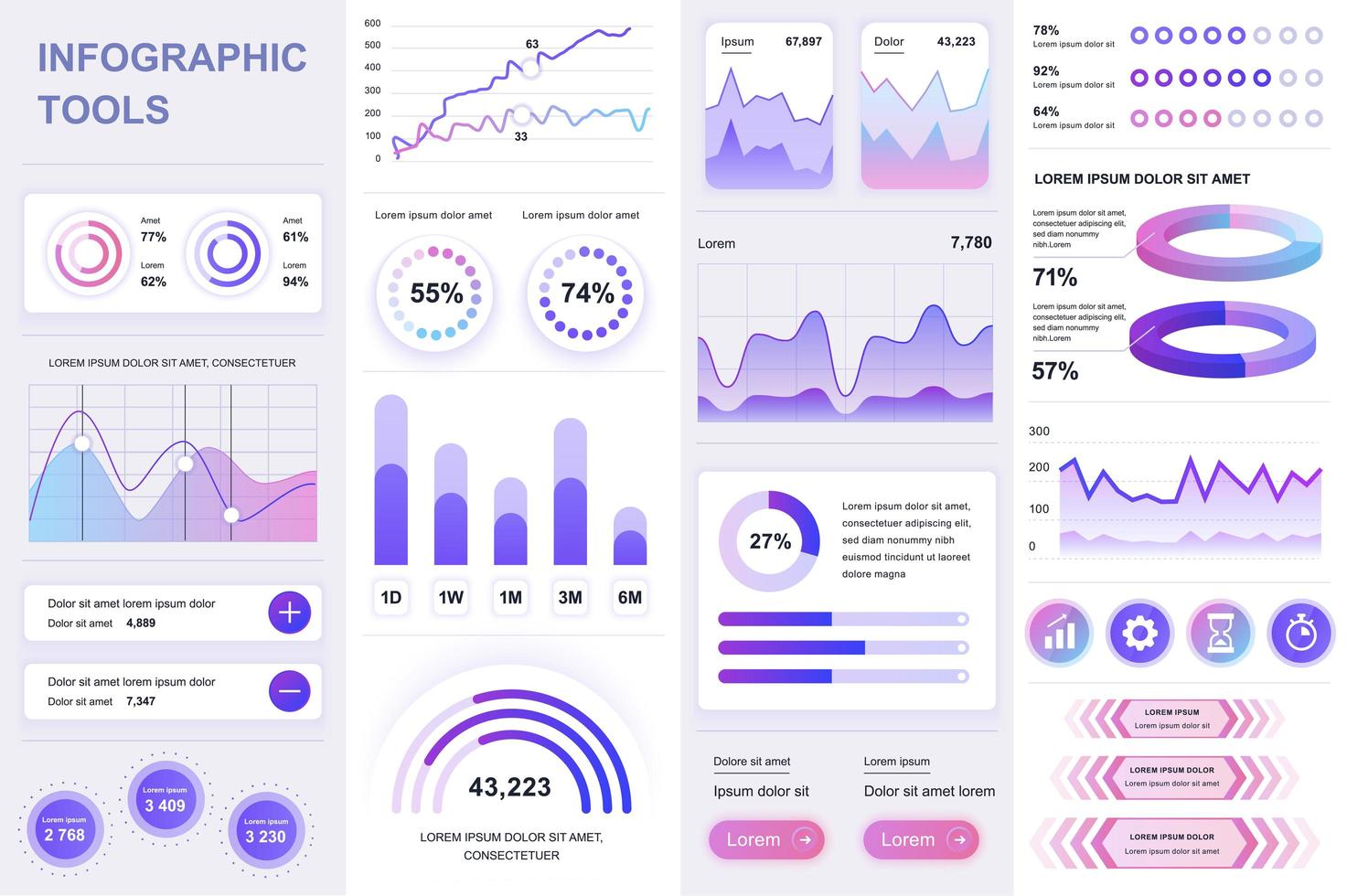 Bundle of UI, UX, KIT infographic elements vector