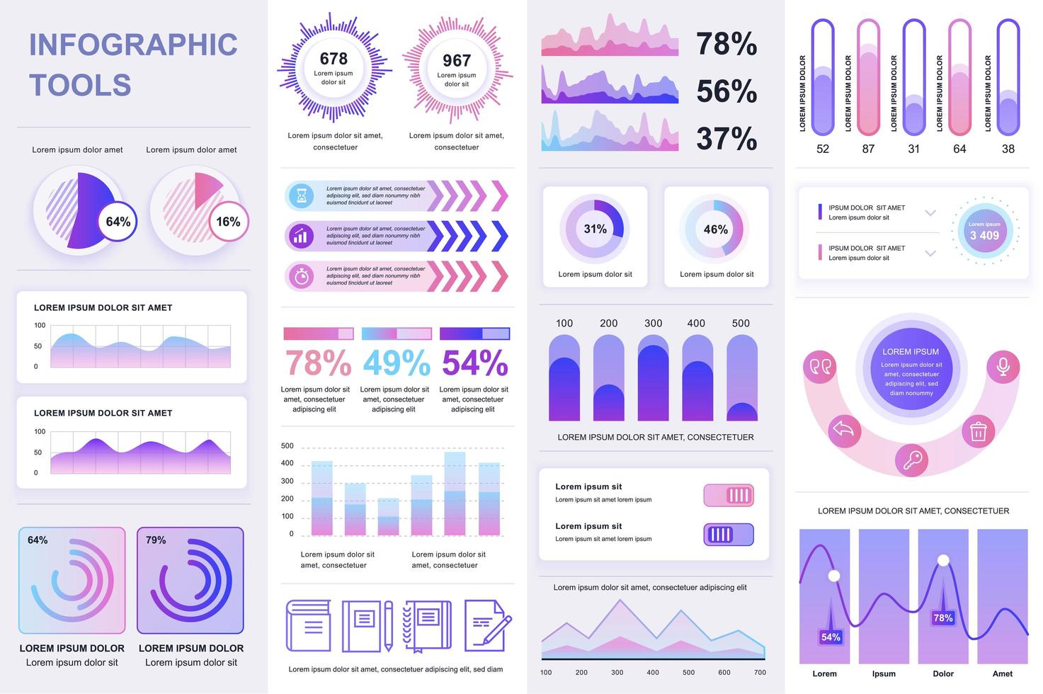 paquete de elementos de infografía ui, ux, kit vector