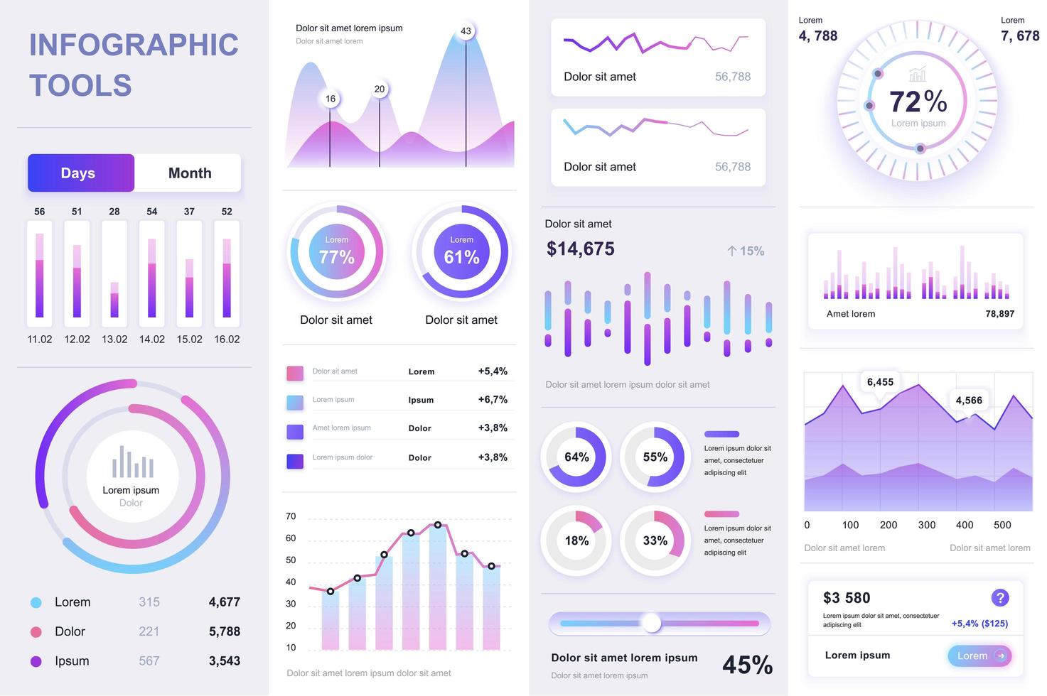 Bundle of UI, UX, KIT infographic elements vector