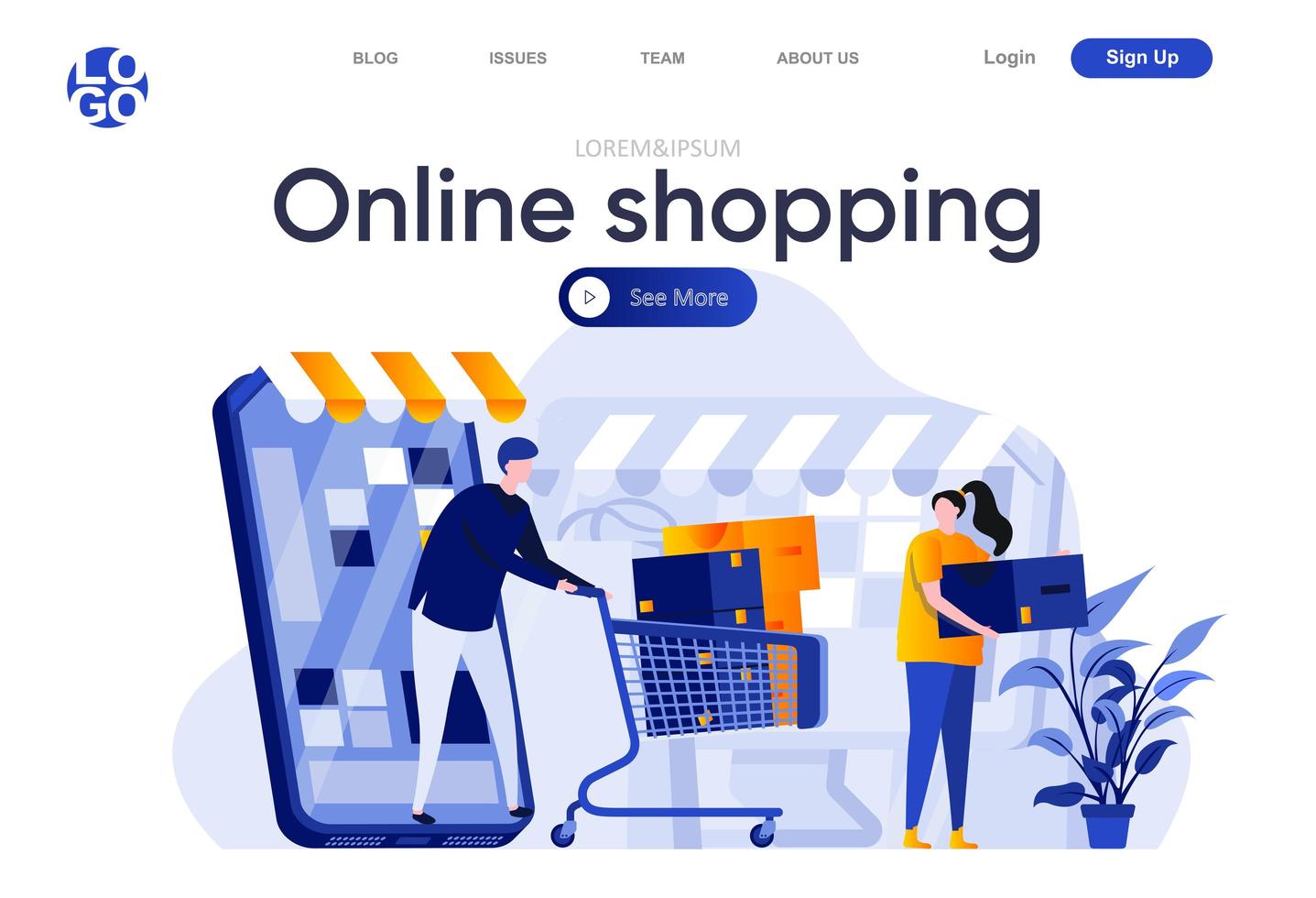 página de inicio plana de compras en línea vector