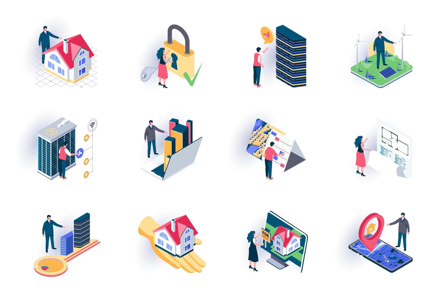 Real estate isometric icons set vector