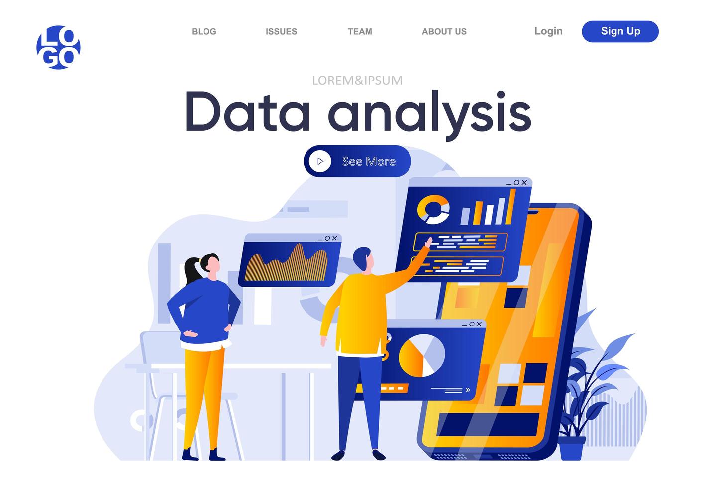 página de inicio plana de análisis de datos vector