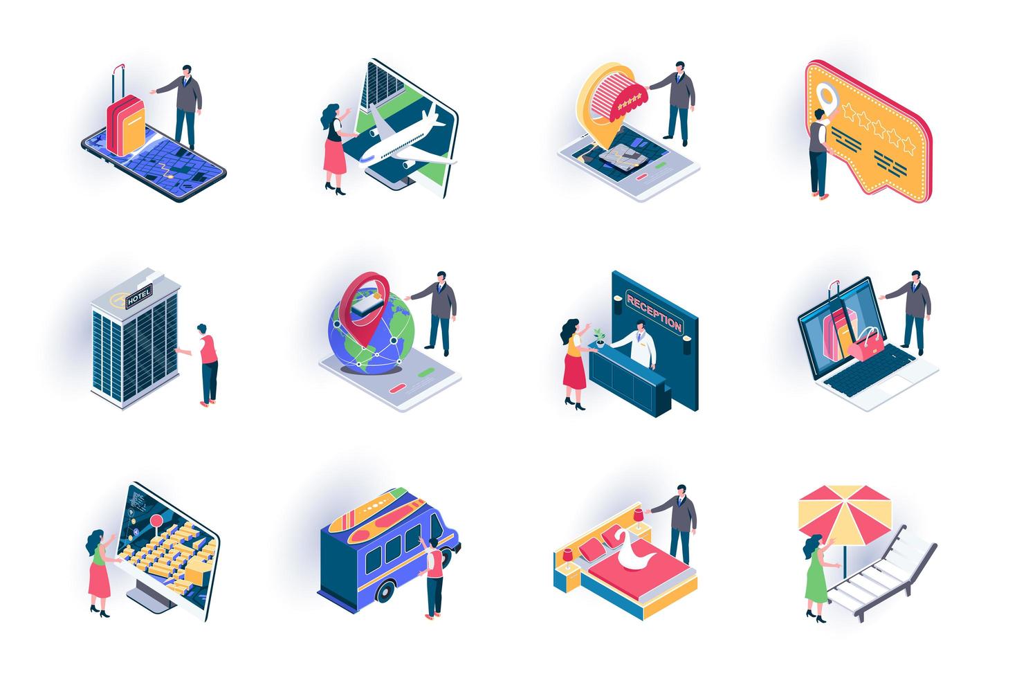 Travel vacation isometric icons set vector