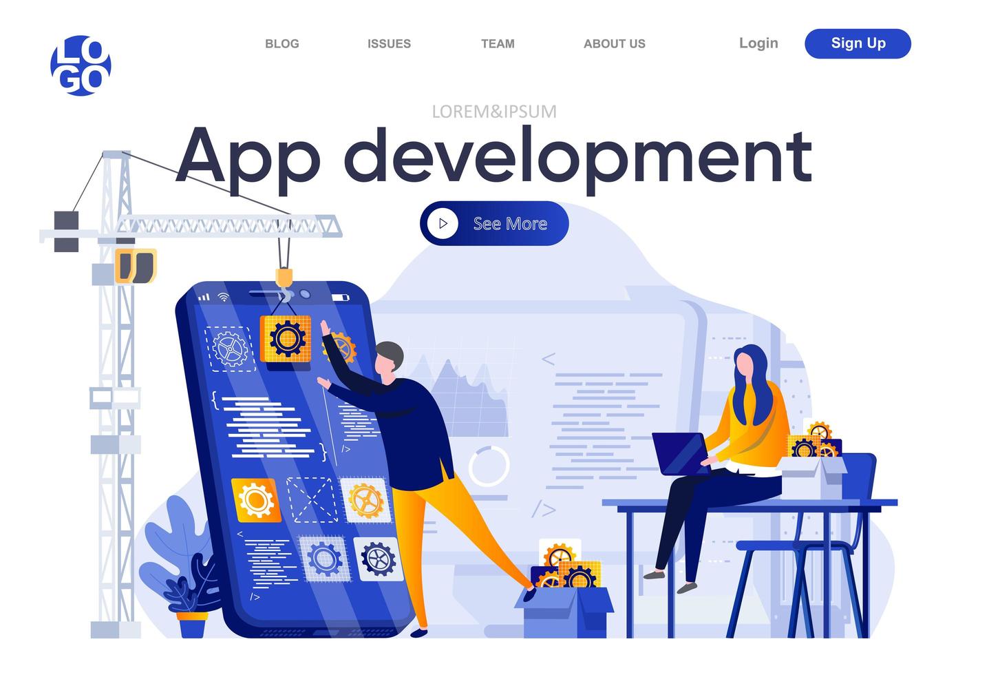 App development flat landing page vector