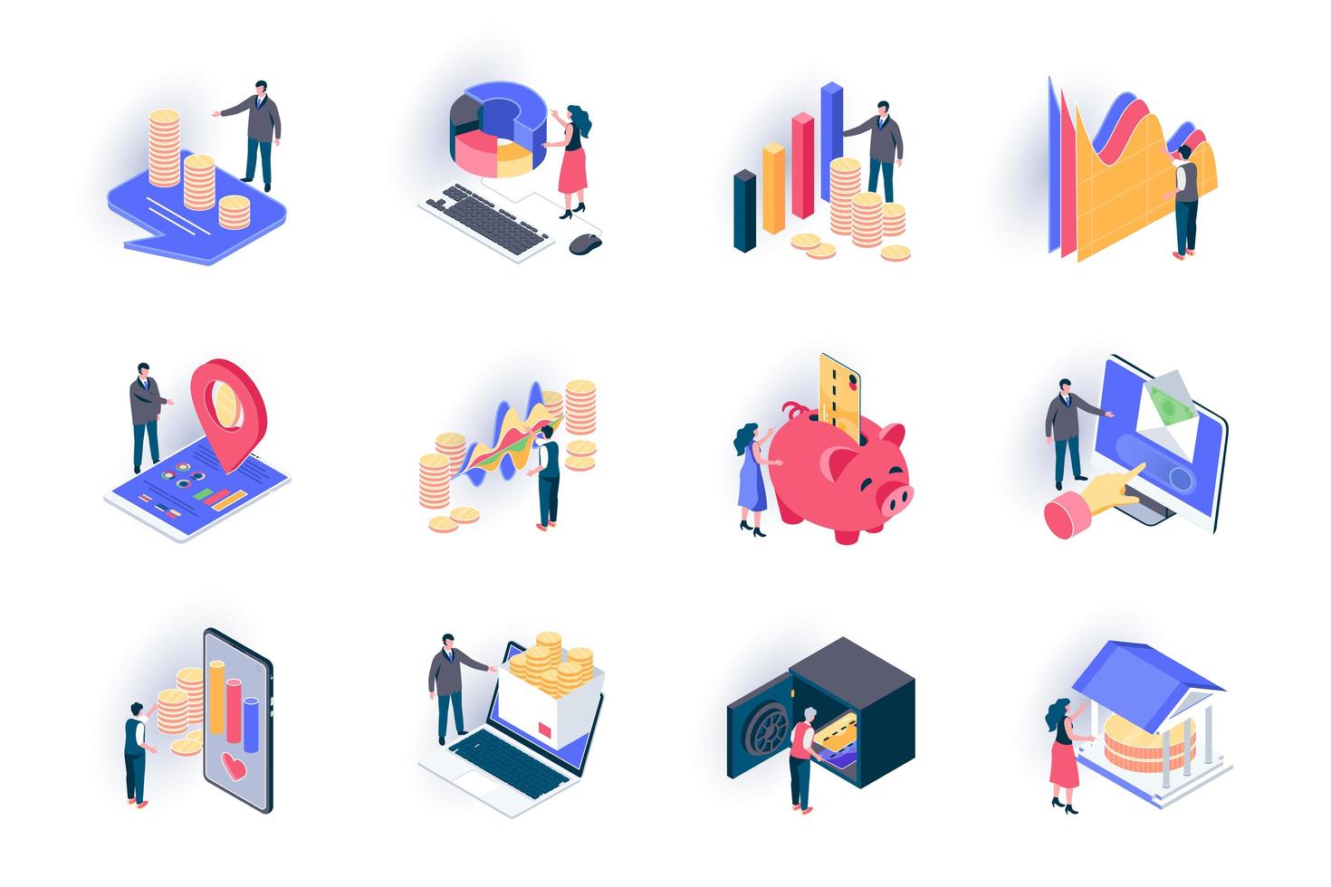 Finance isometric icons set vector