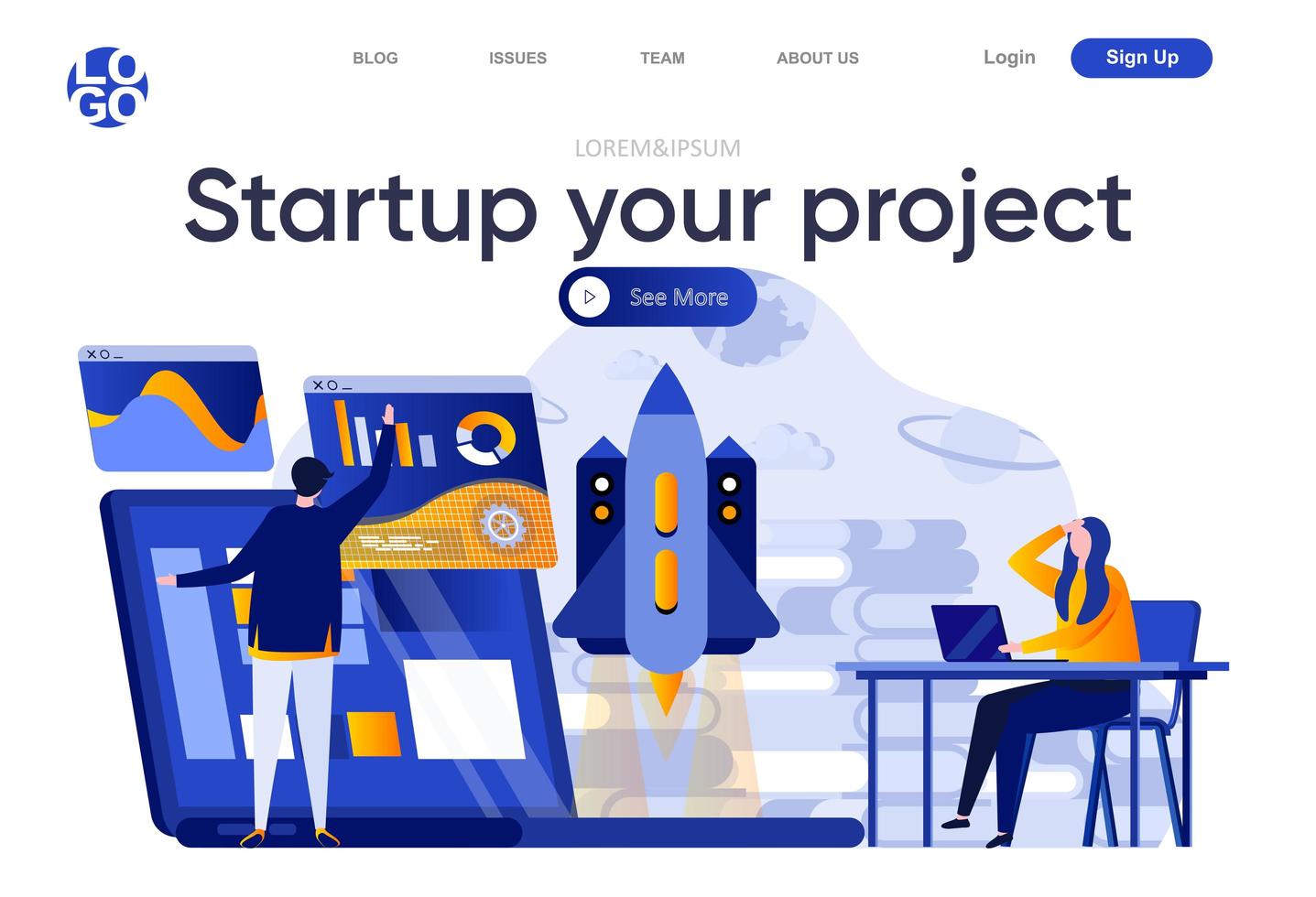 Startup your project flat landing page vector