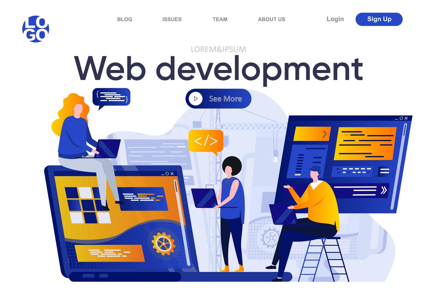 Web development flat landing page vector