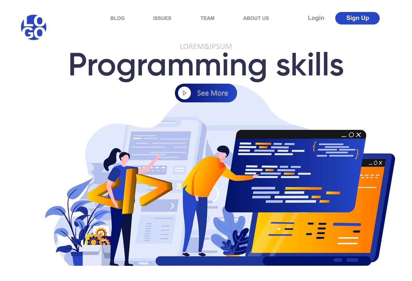 Programming skills flat landing page vector