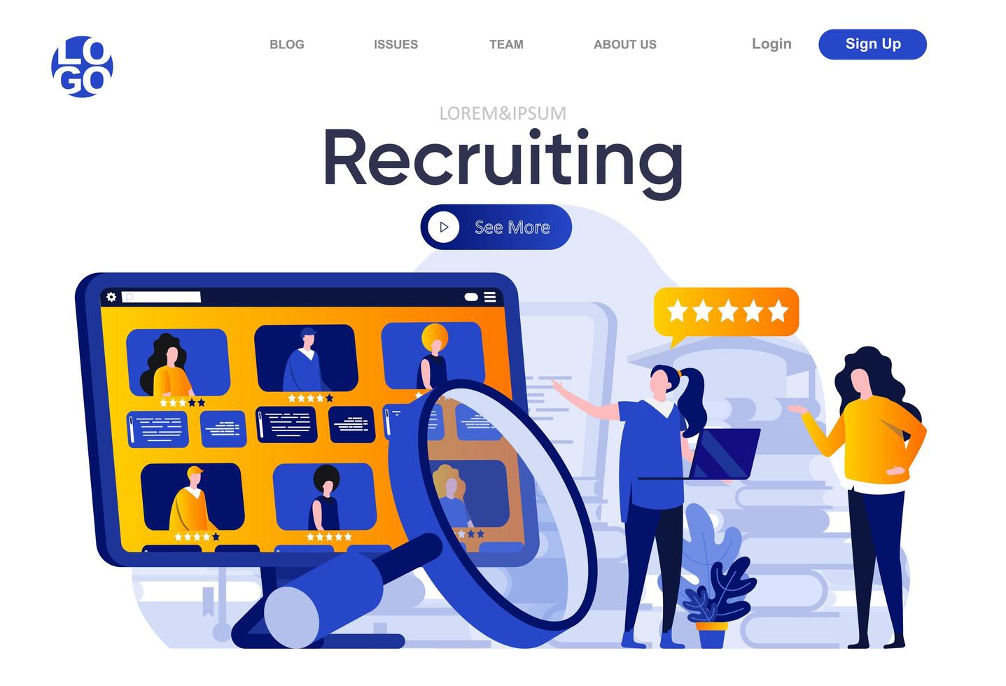 Recruiting flat landing page vector