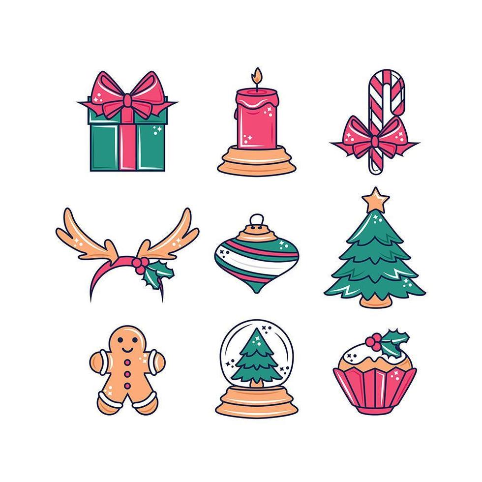 conjunto de iconos de elementos de navidad vector