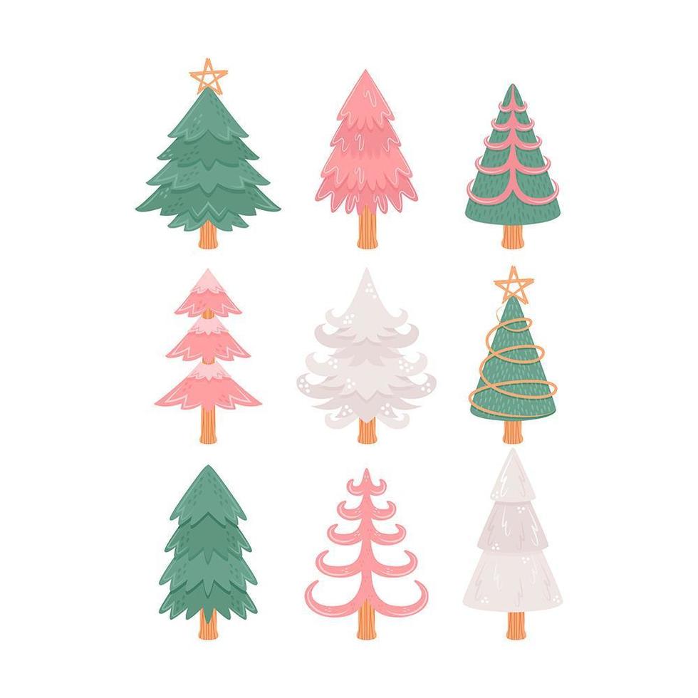 colección de árboles de navidad dibujados a mano vector