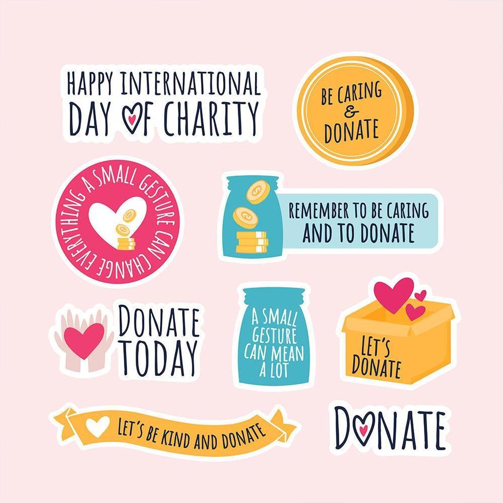 Donation and Charity Sticker Set vector