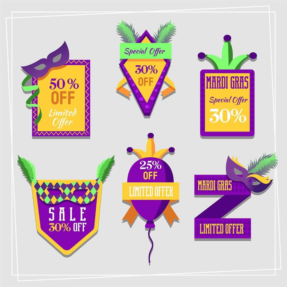 Happy Mardi Gras Sale Labels vector