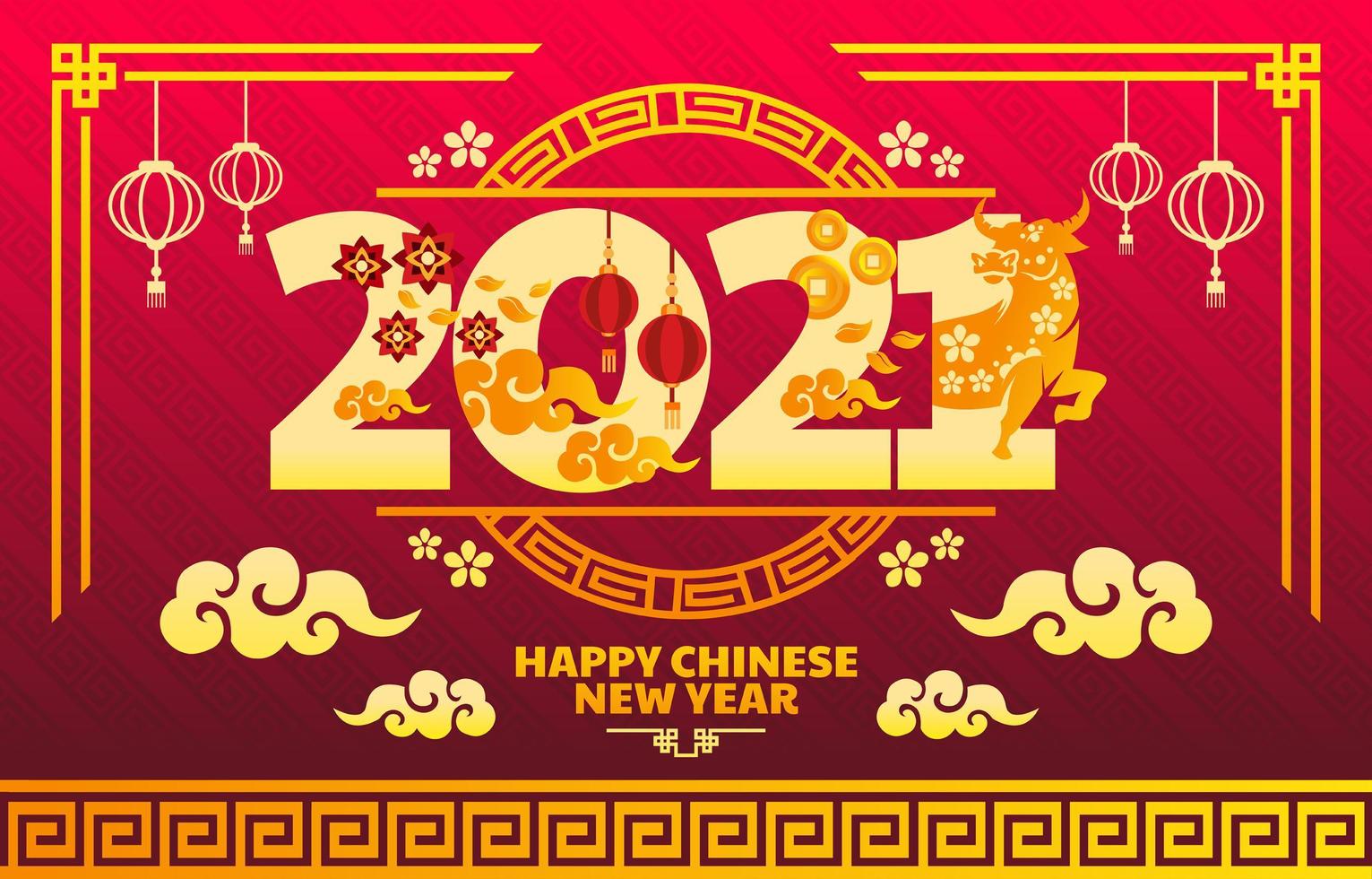Golden Ox on 2021 Lunar Illustration vector
