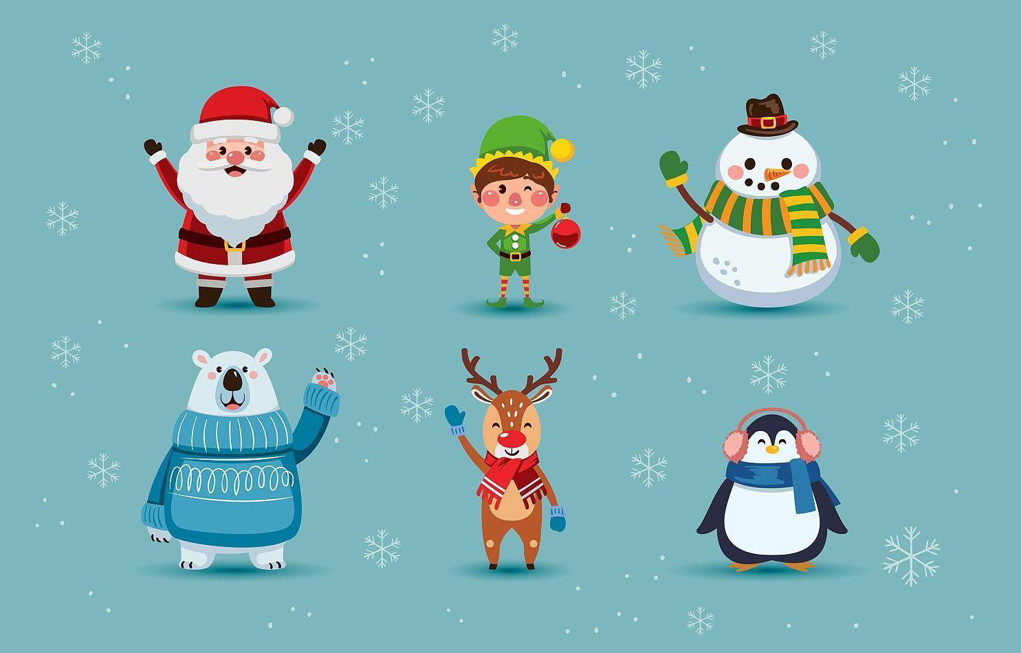 Cute Christmas Characters Collection 1589600 Vector Art at Vecteezy