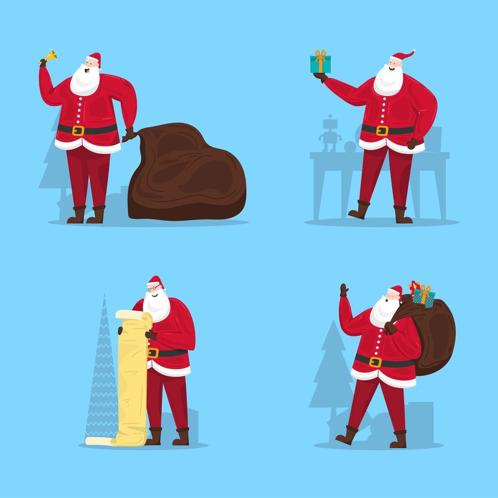 Santa Claus Collection with Happy Poses Character vector