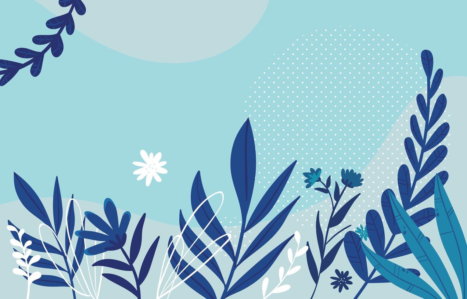 Blue Themed Floral Background with Plant vector