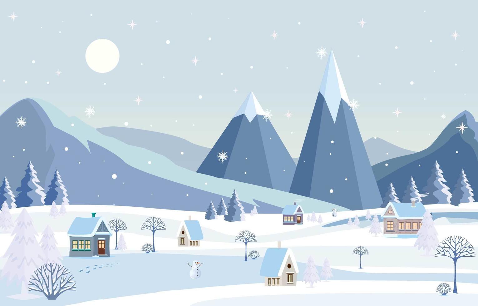 Village Scenery on Winter Season vector