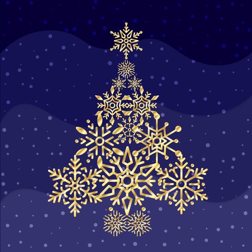 árbol de navidad en forma de copo de nieve con ola azul vector