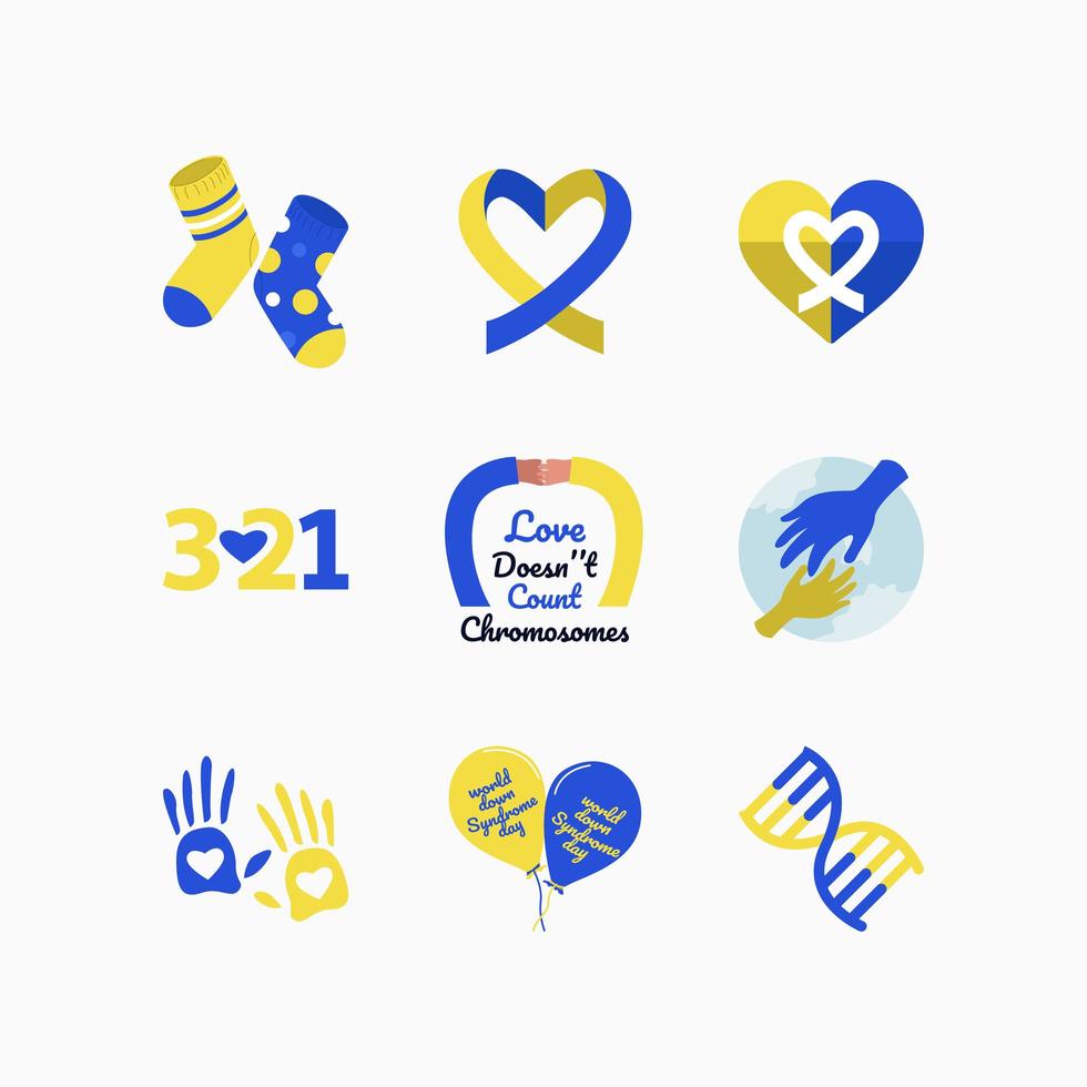 Set of Blue Yellow Down Syndrome Icon vector