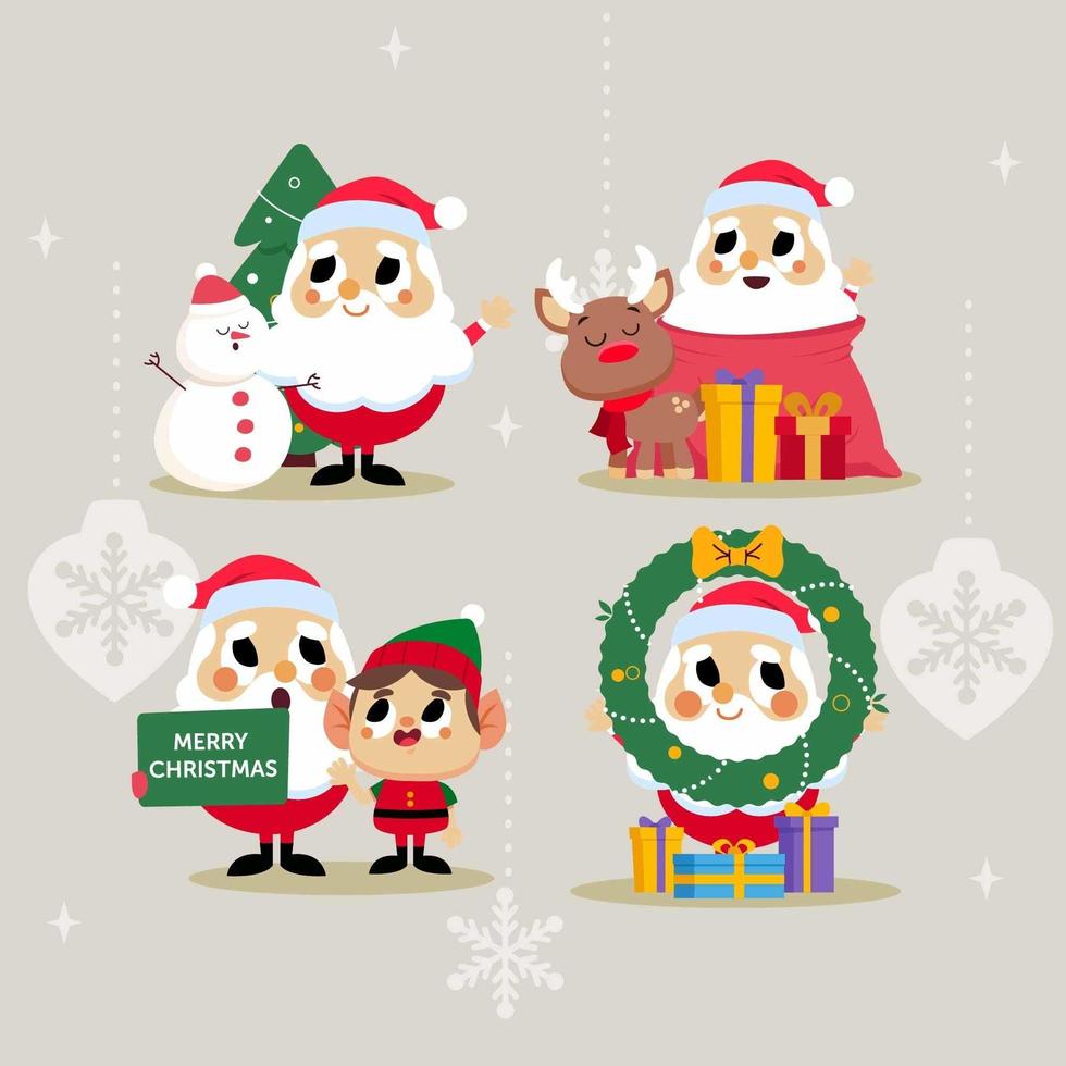 Christmas Santa with Reindeer Snowman and Elf Character vector