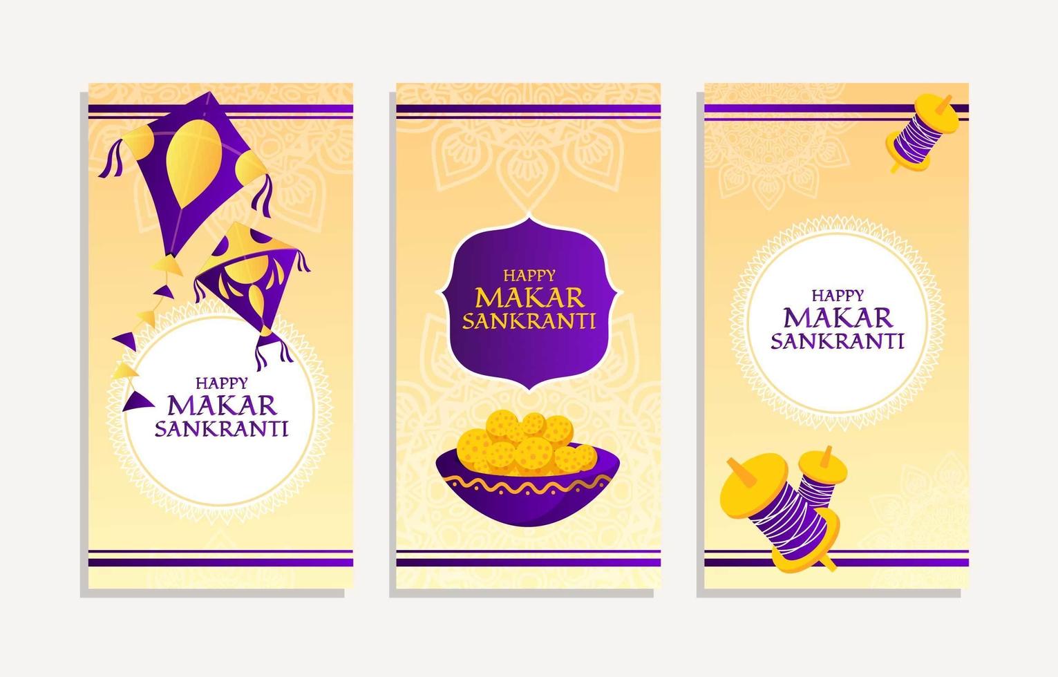 banner makar sankranti amarillo y morado vector