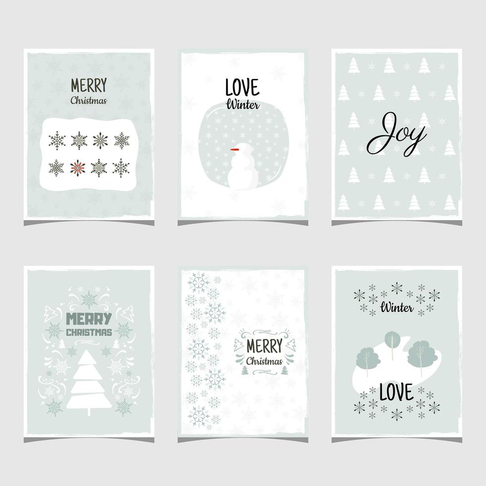 conjunto de tarjeta de copos de nieve ligeros vector