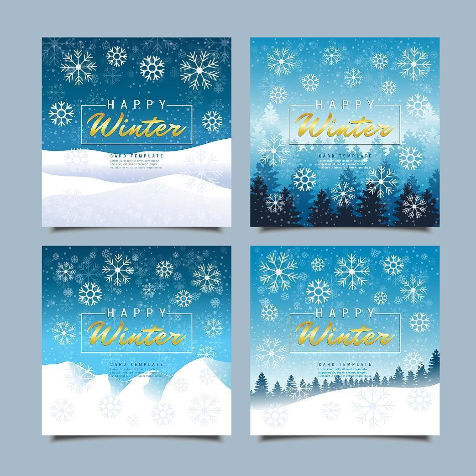 Happy Winter Greeting Cards with Snowflakes vector