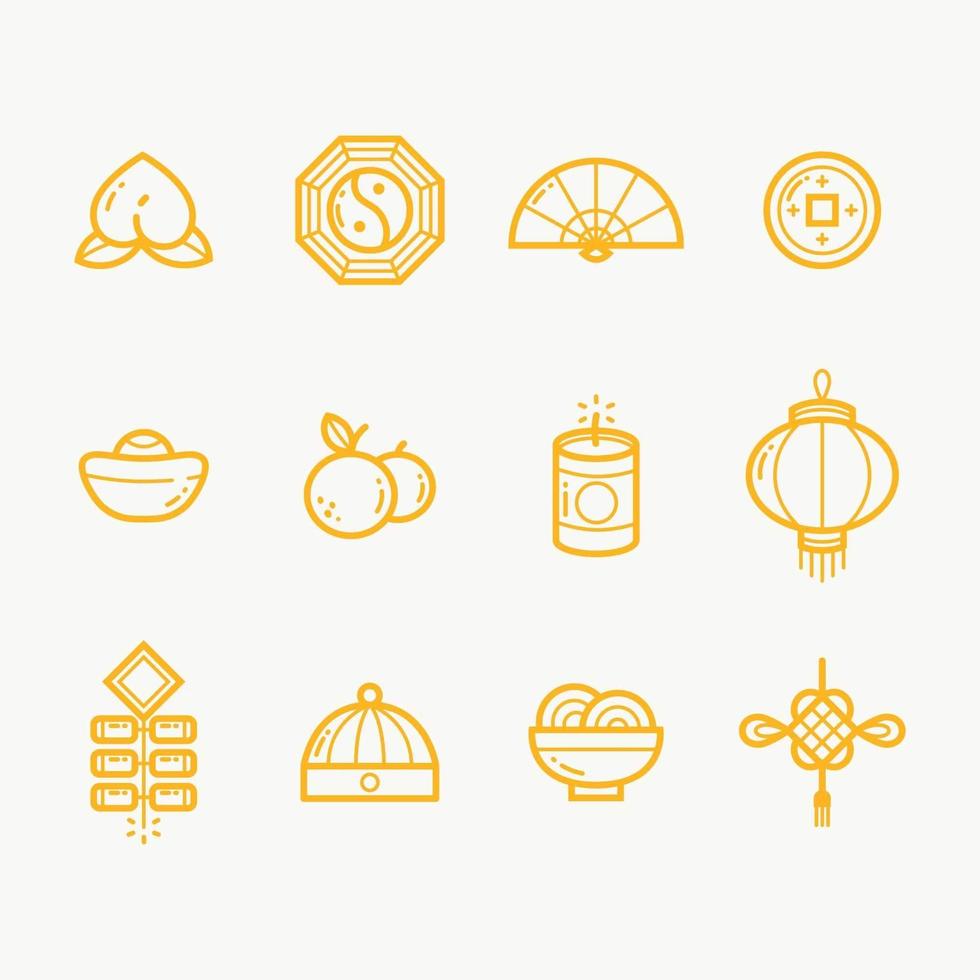 Set of Chinese New Year Line Art Icon vector