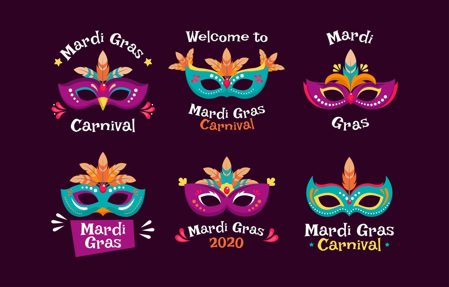 diferentes tipos de máscaras para celebrar el mardi gras. vector