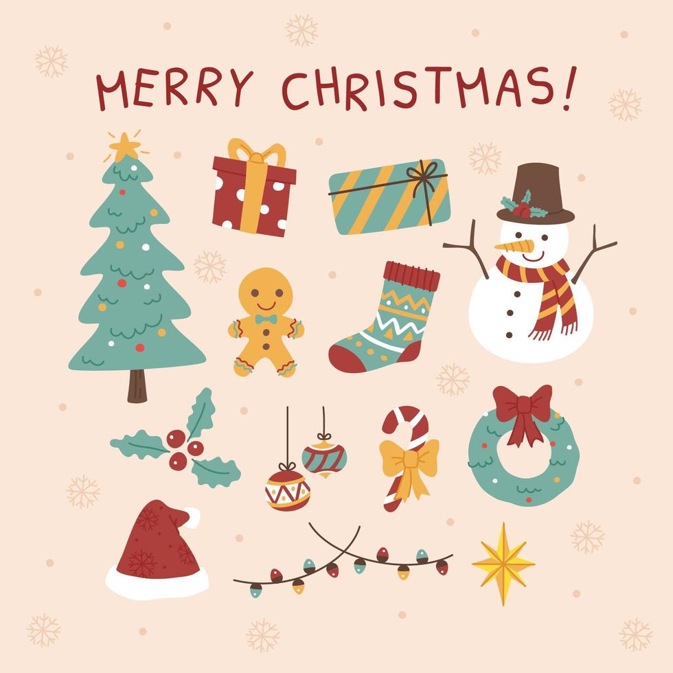 Cute Christmas Items Set vector