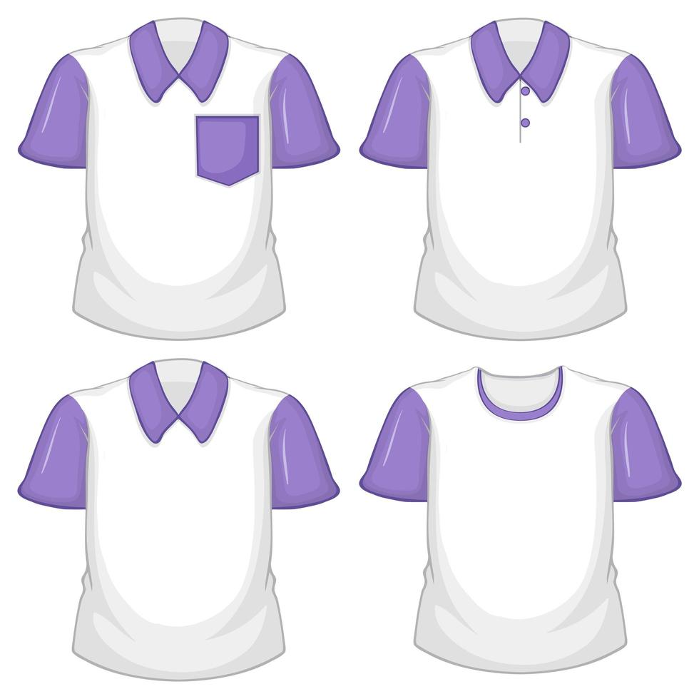 Set of different white shirt with purple short sleeves isolated on white background vector