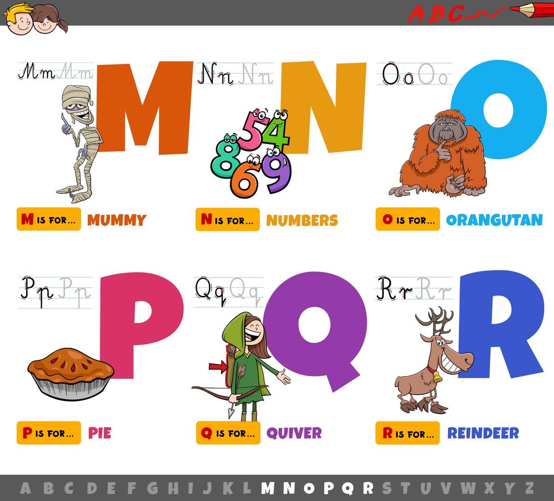Alphabet letters for children from M to R vector