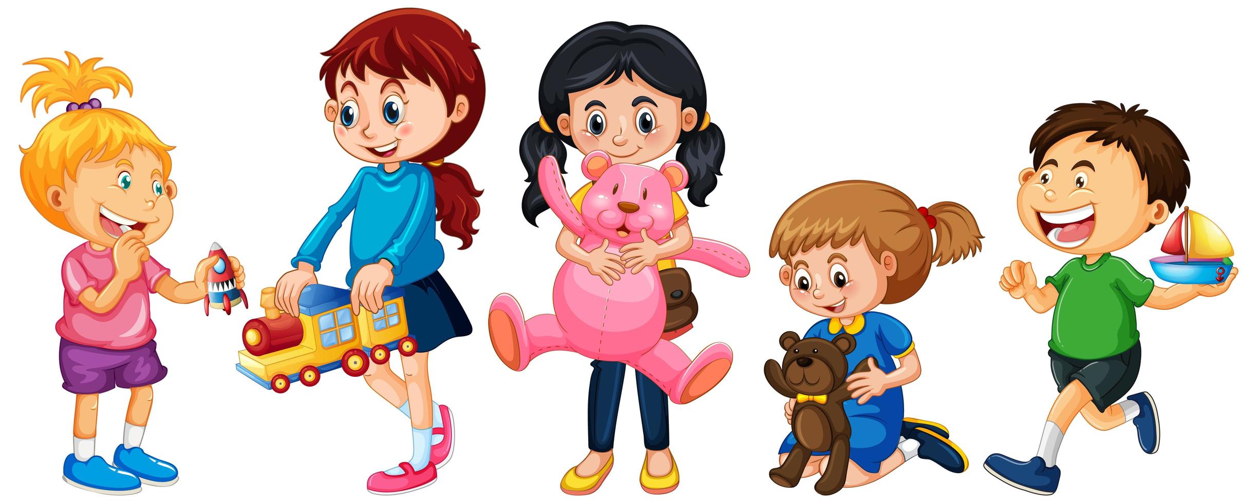Group of young children cartoon character on white background vector