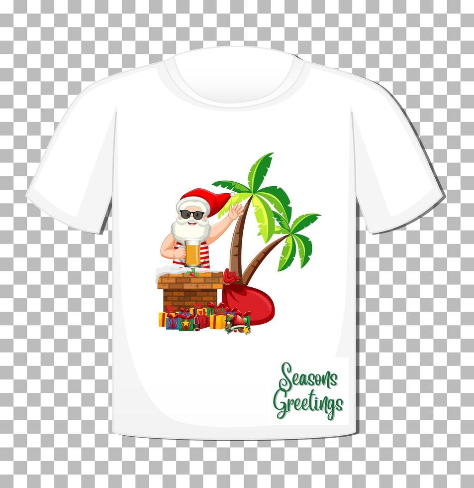 Santa Claus cartoon character in Christmas Summer theme on t-shirt on transparent background vector