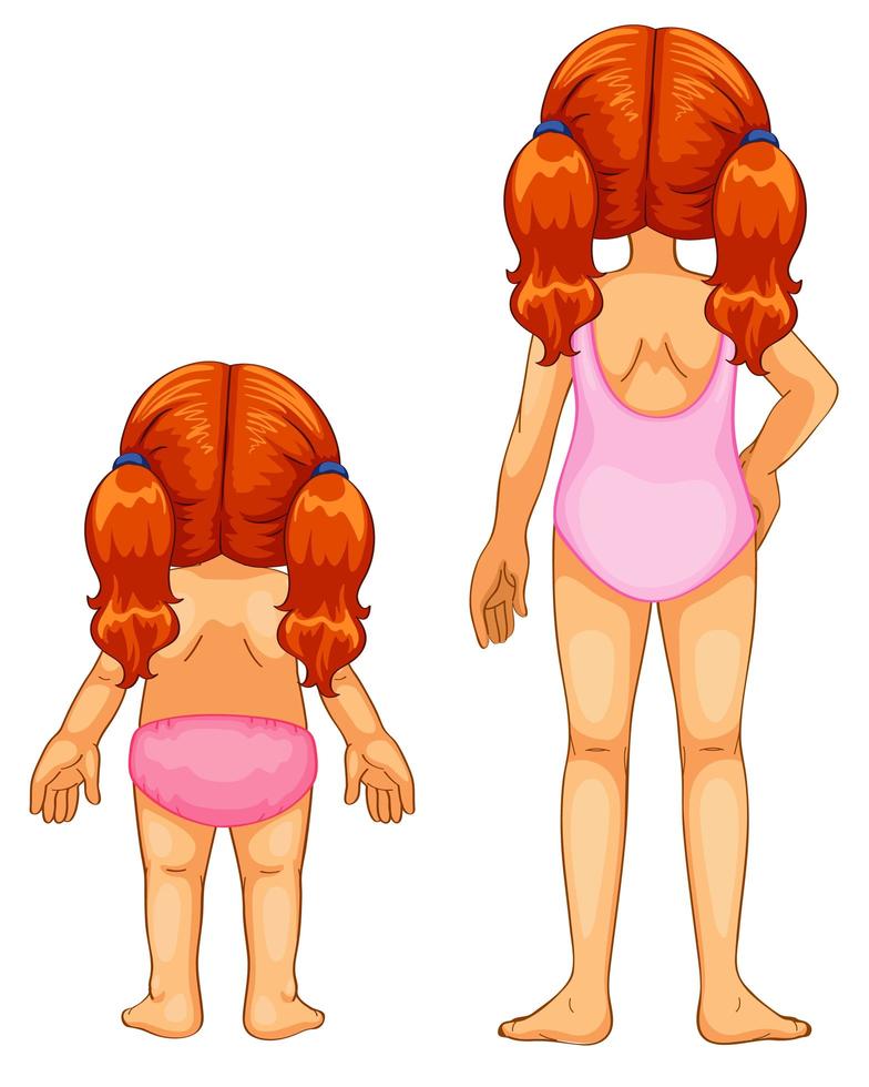 Backs of two little girl on white background vector