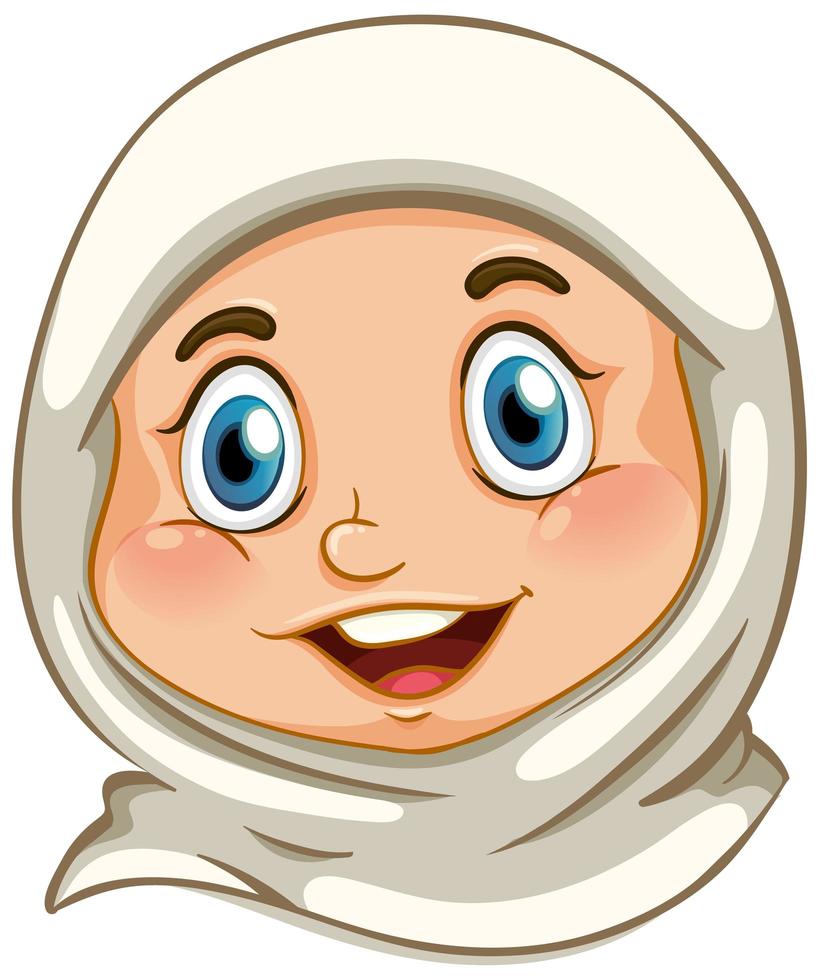 feliz cara de niña musulmana vector