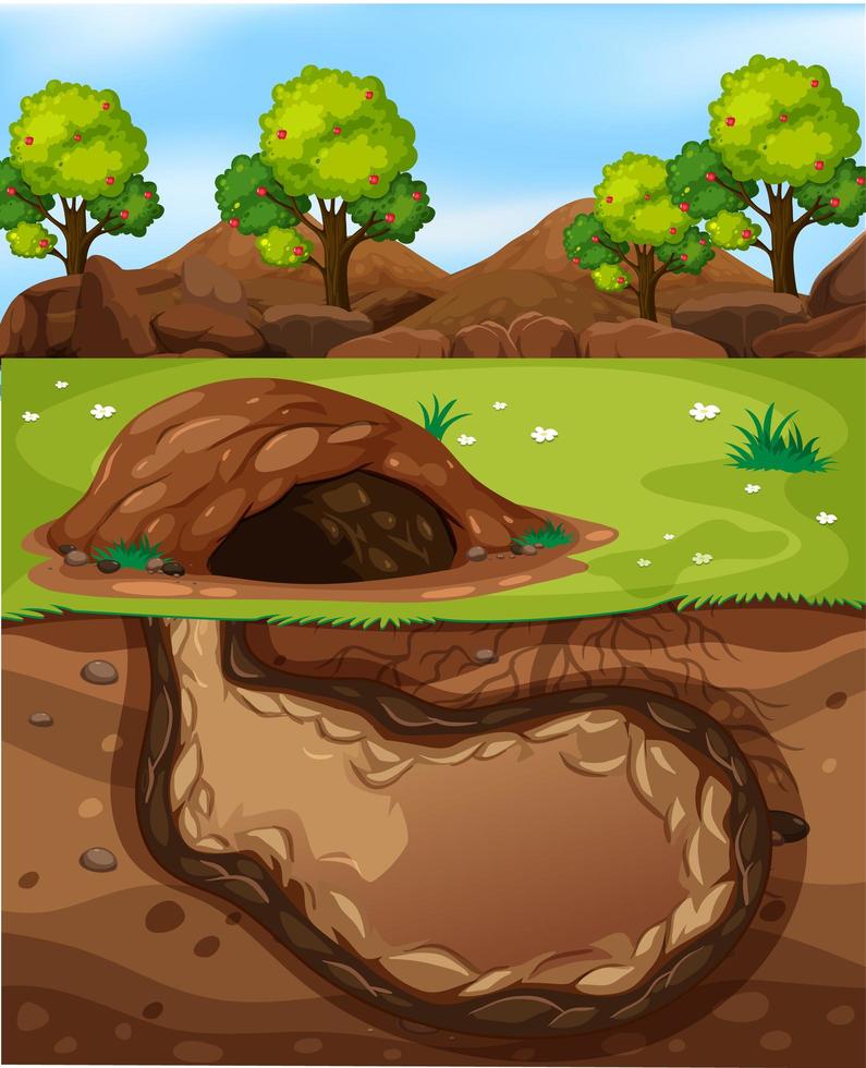 Empty underground animal hole vector