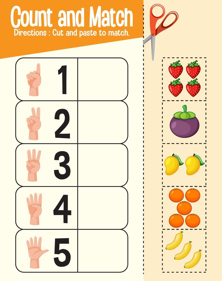 Juego de contar y combinar, hoja de trabajo de matemáticas para niños. vector