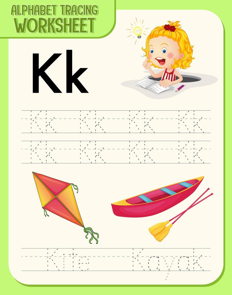 Alphabet tracing worksheet with letter and vocabulary vector