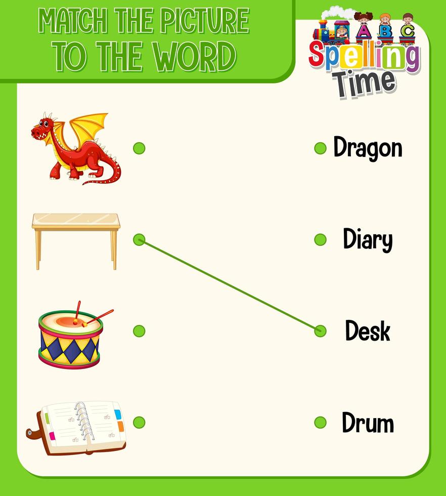 Word to picture matching worksheet for children vector