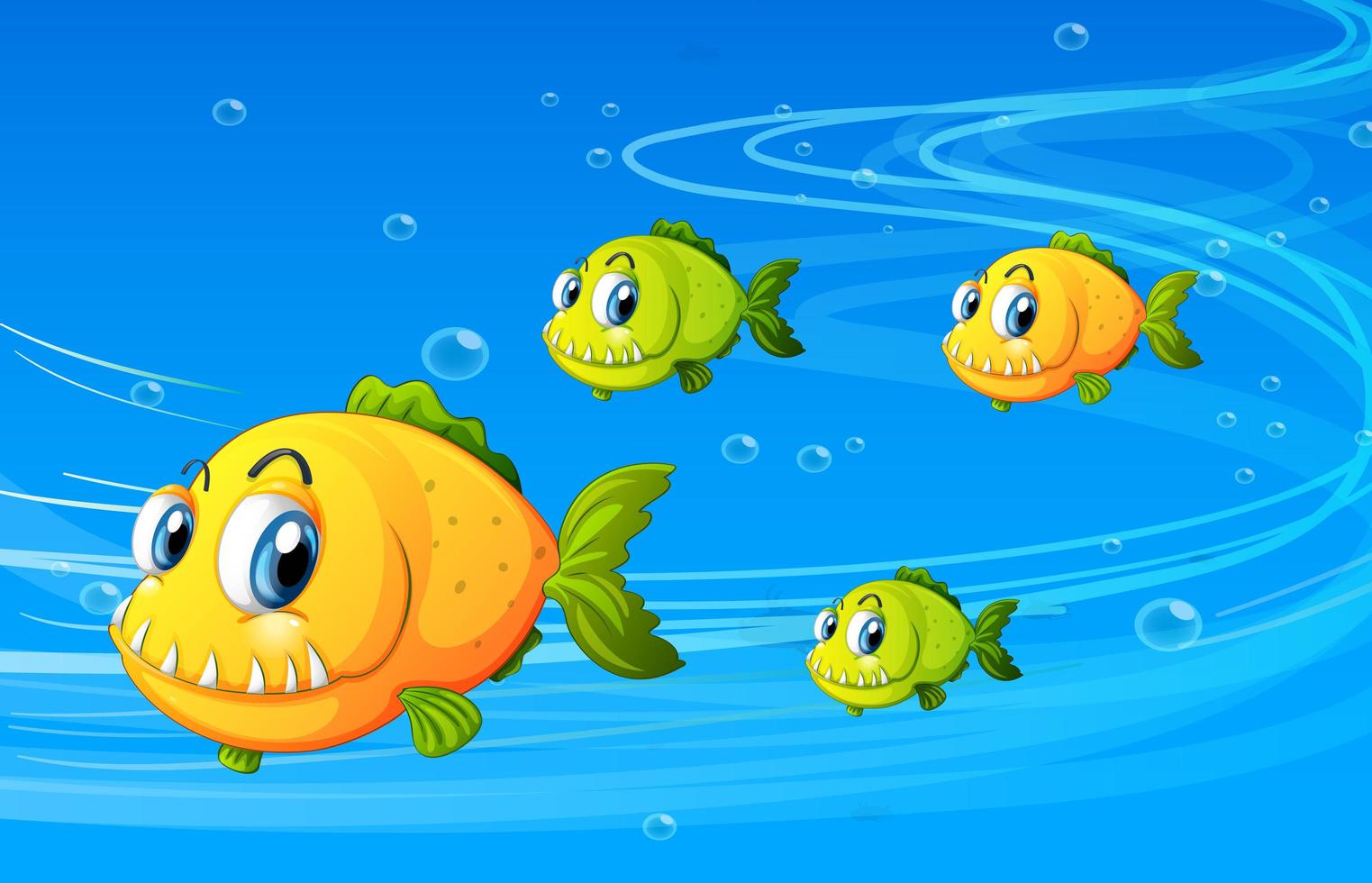 muchos personajes de dibujos animados de peces exóticos en la escena submarina vector