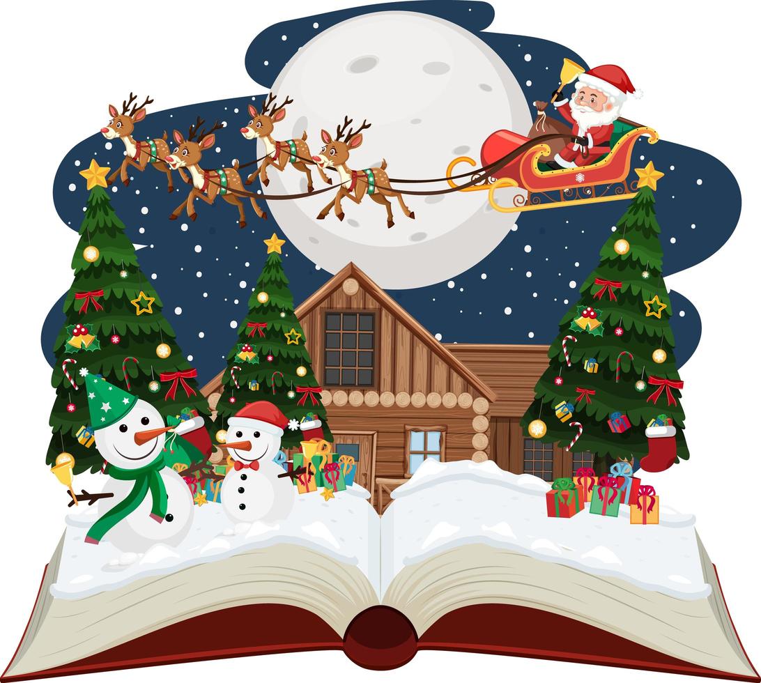 Santa and snowman on christmas night vector