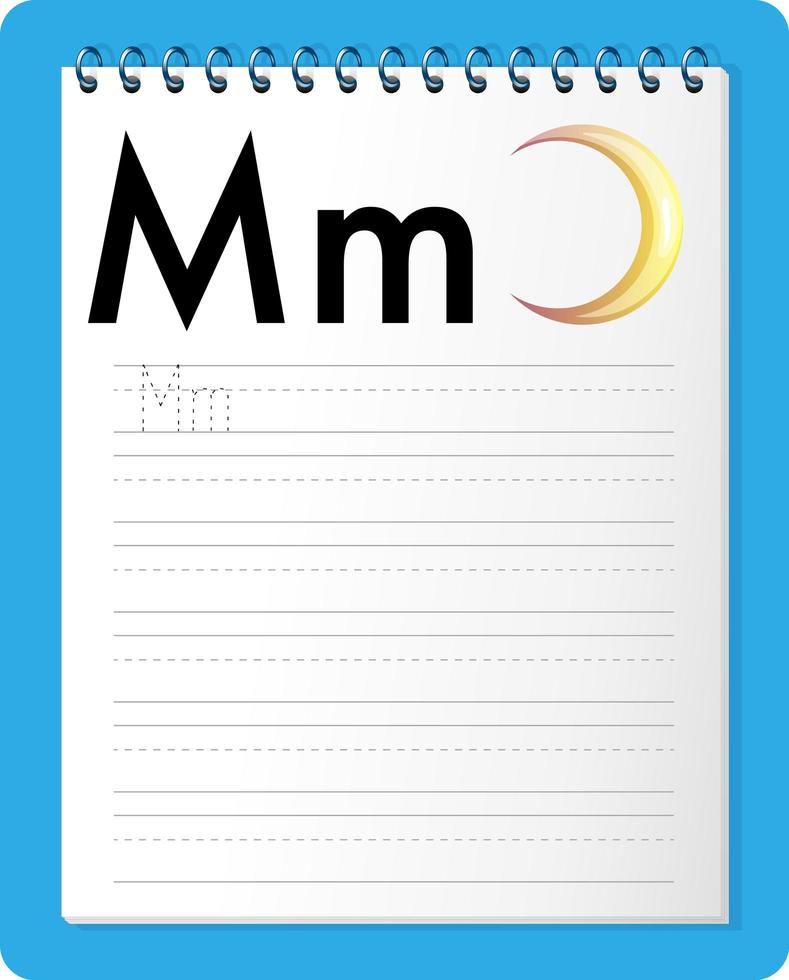 Alphabet tracing worksheet with letter M and m vector