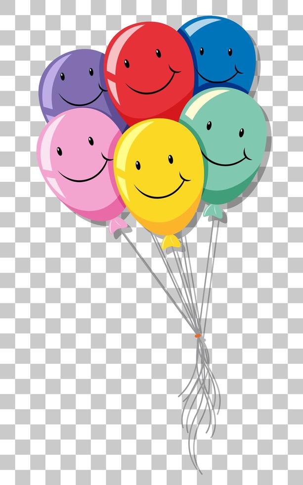 cara feliz en muchos globos aislado om fondo transparente vector