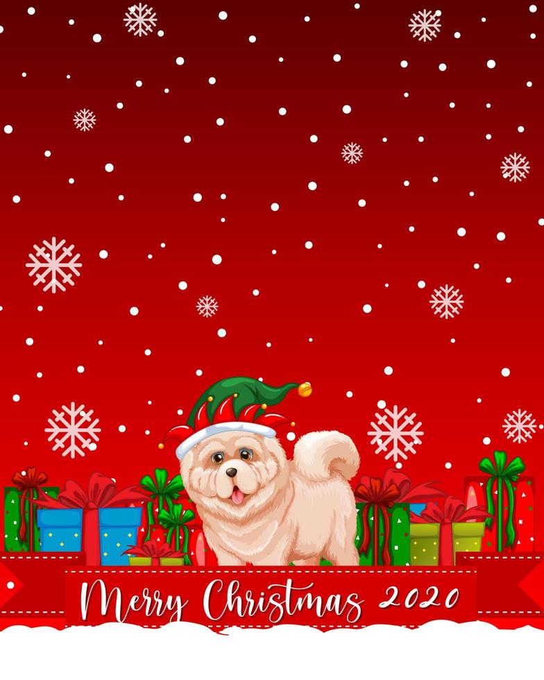 Merry Christmas 2020 font logo with cute dog cartoon character vector