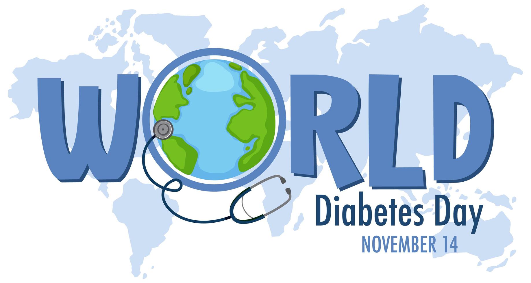 logotipo del día mundial de la diabetes o banner con el mundo en el mapa vector